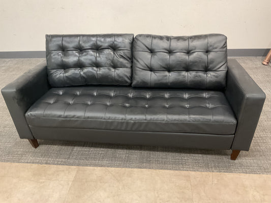 Black Faux Leather Tufted Sofa