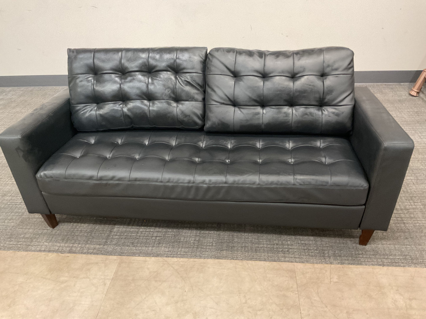 Black Faux Leather Tufted Sofa
