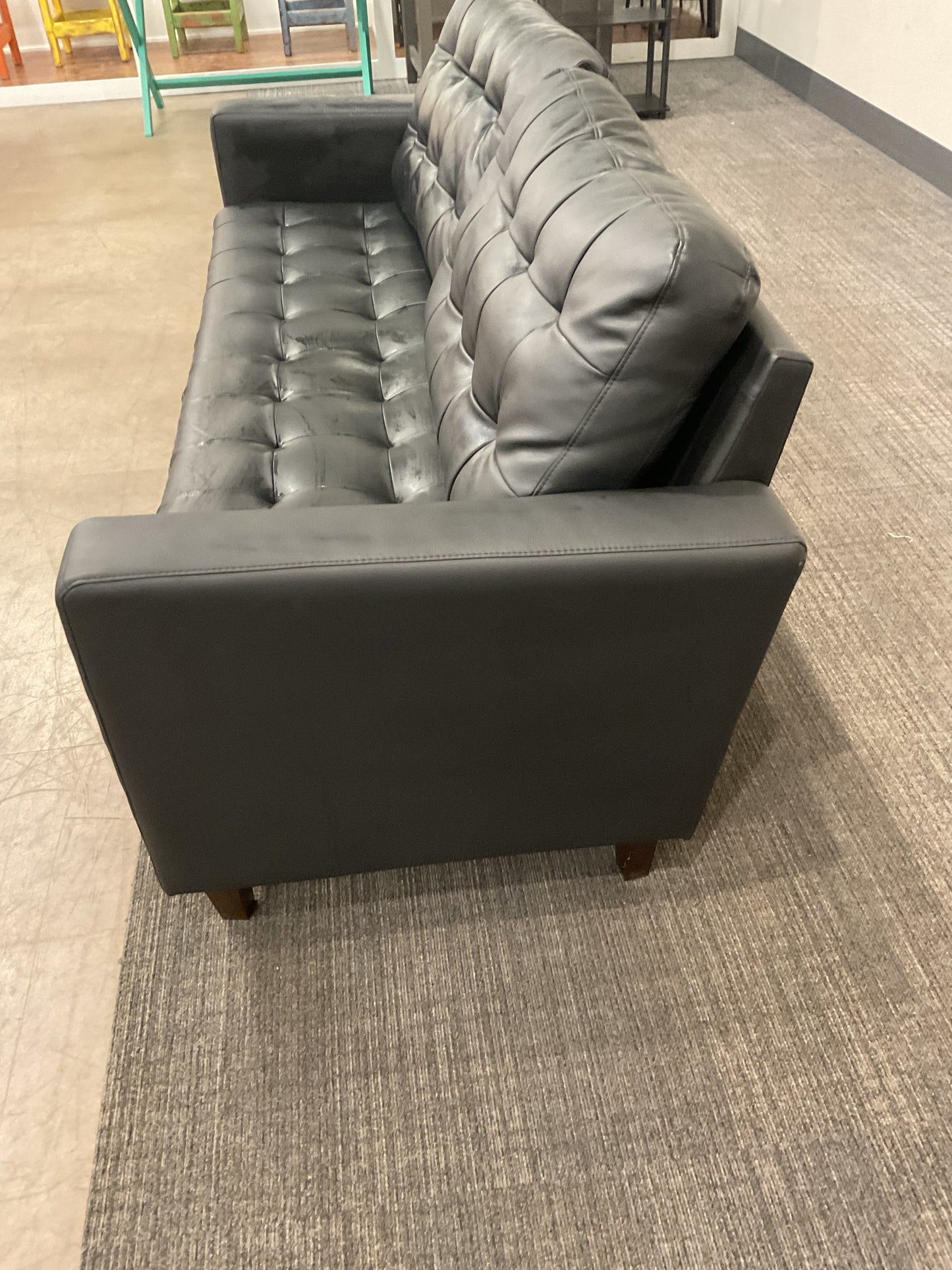 Black Faux Leather Tufted Sofa