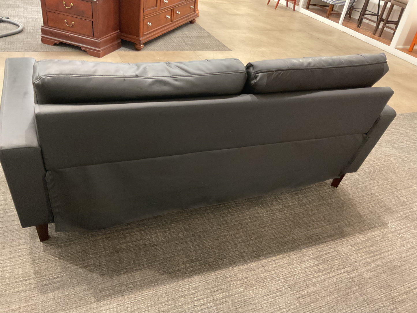 Black Faux Leather Tufted Sofa