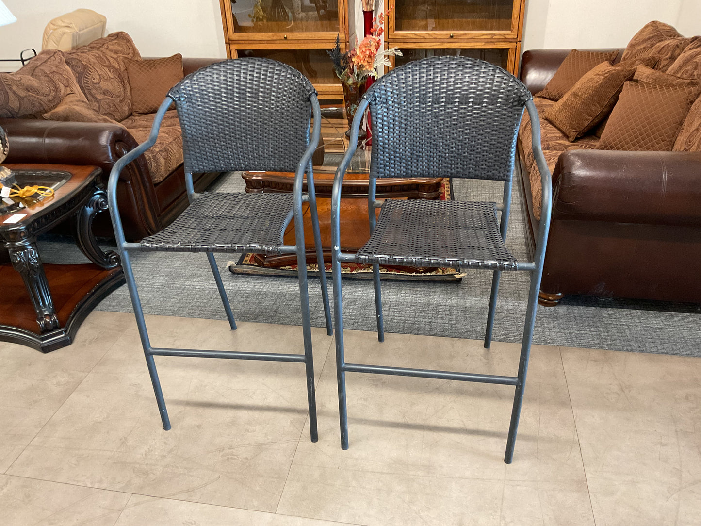 Black Wicker Bar Stool Set