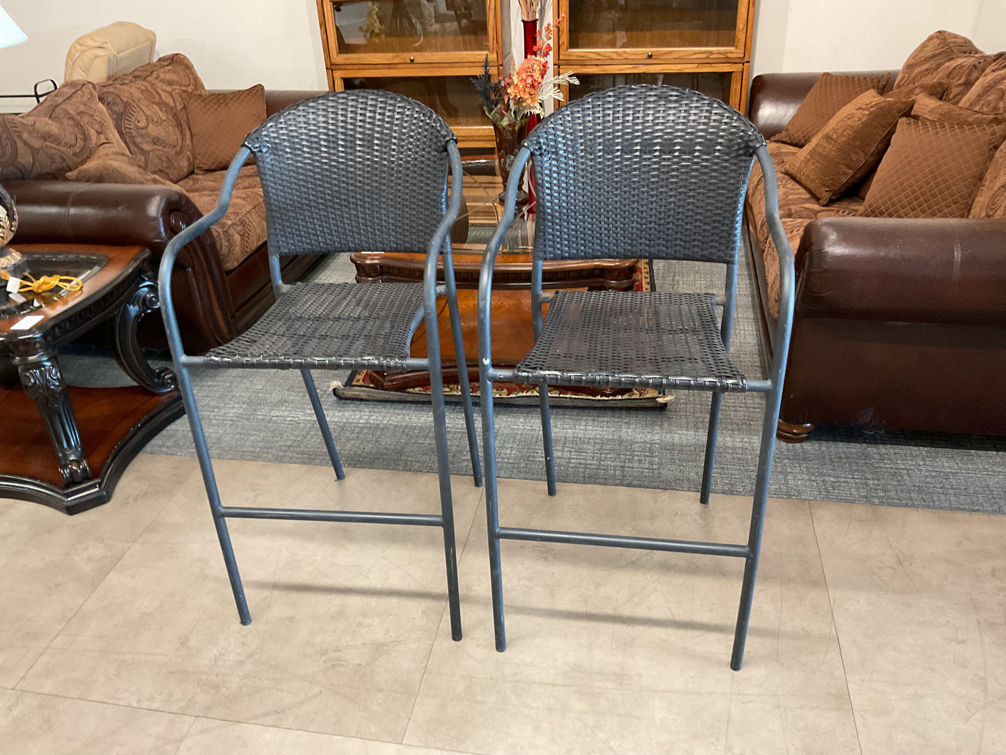 Black Wicker Bar Stool Set