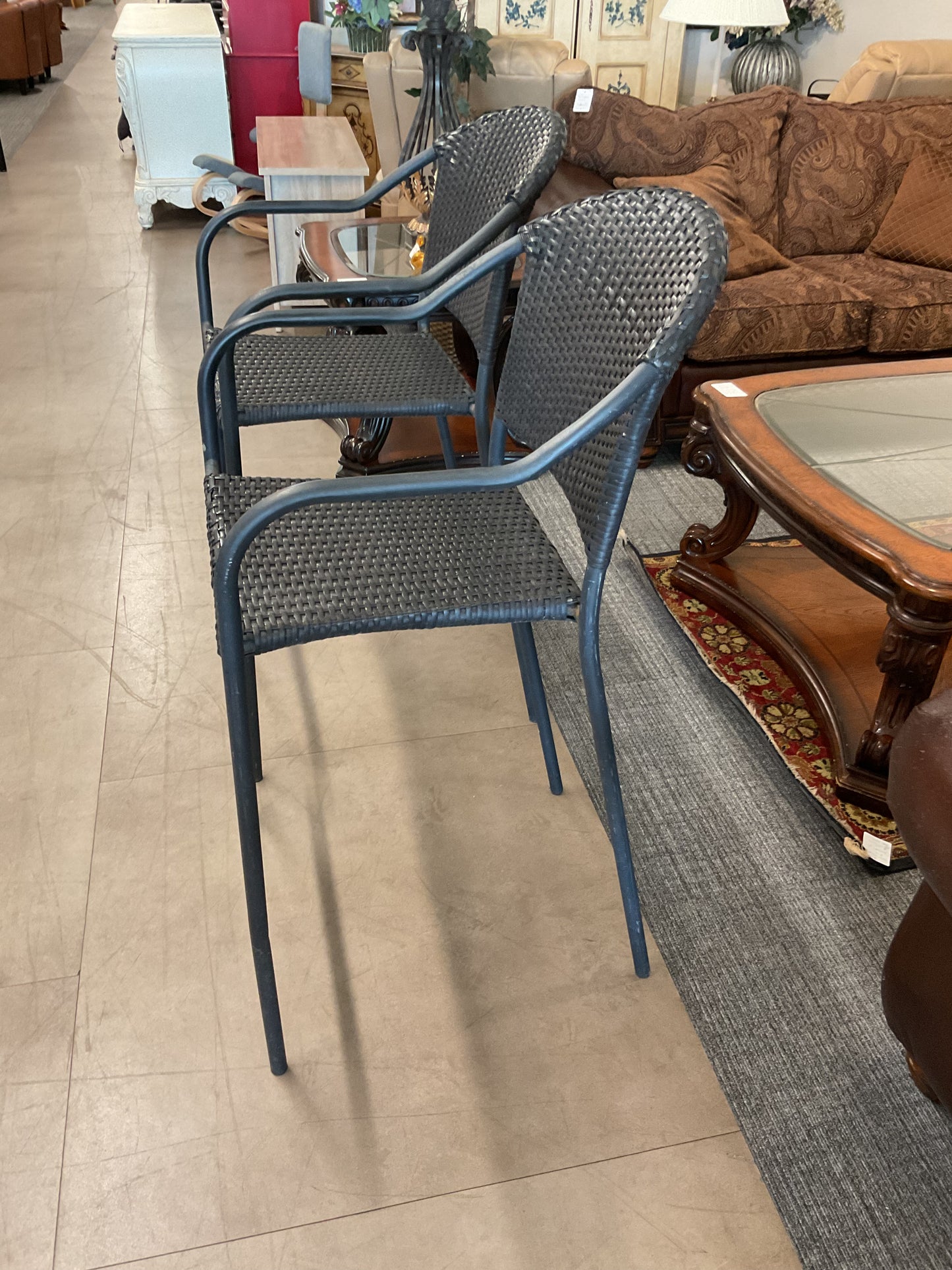 Black Wicker Bar Stool Set