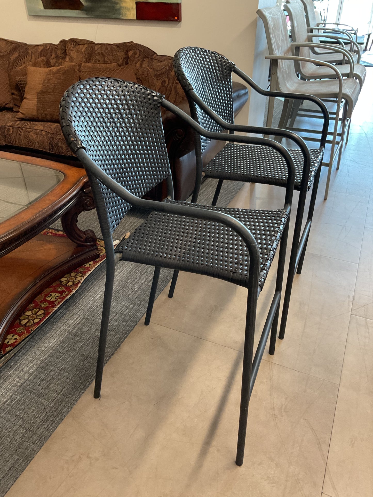 Black Wicker Bar Stool Set