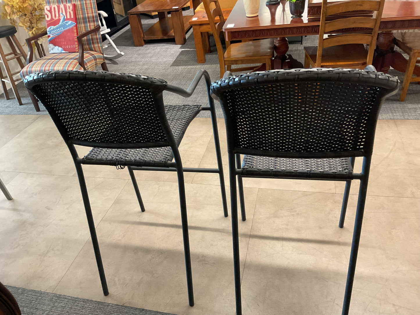 Black Wicker Bar Stool Set