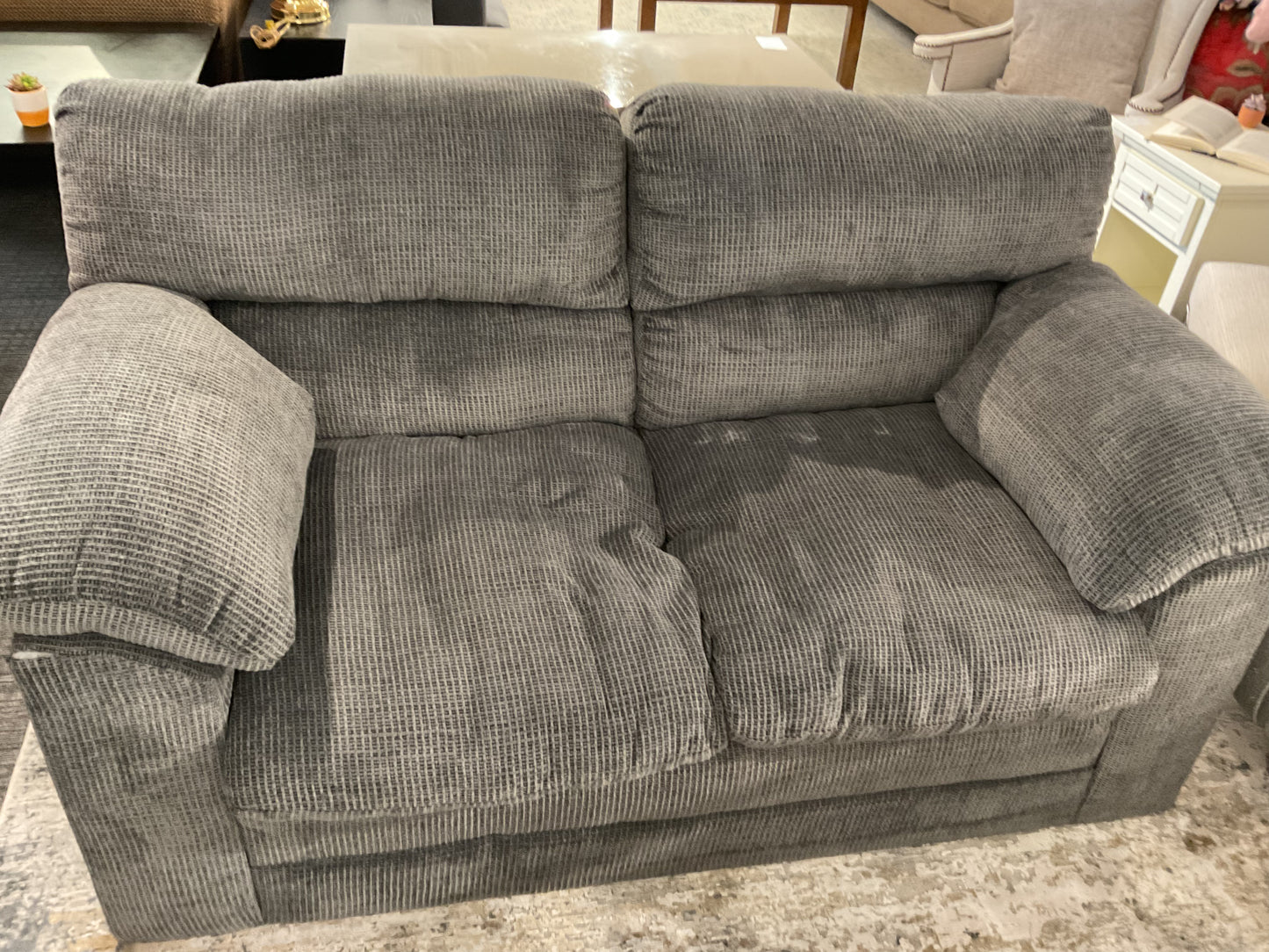 Gray Textured Fabric Loveseat