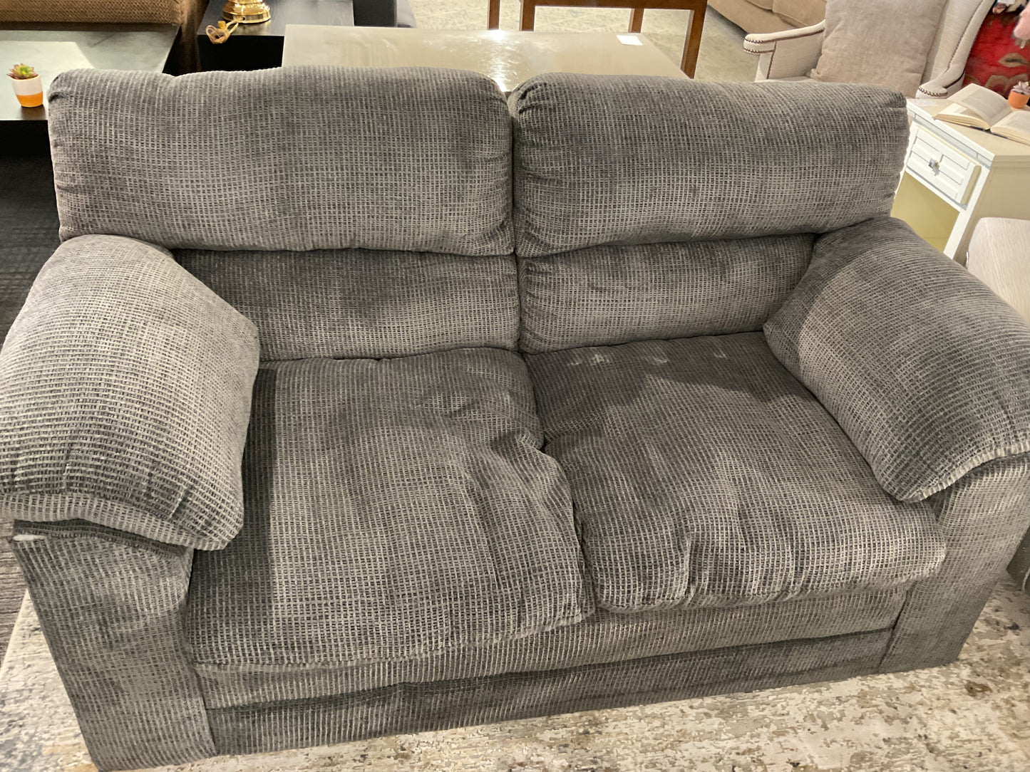 Gray Textured Fabric Loveseat