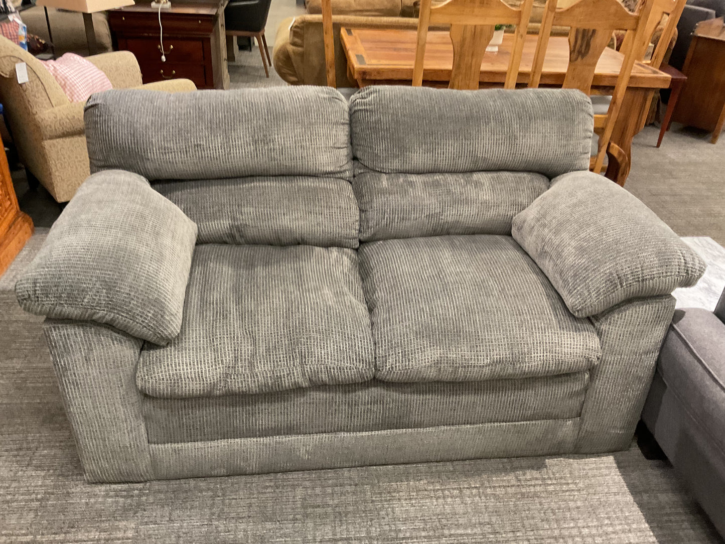Textured Gray Fabric Loveseat