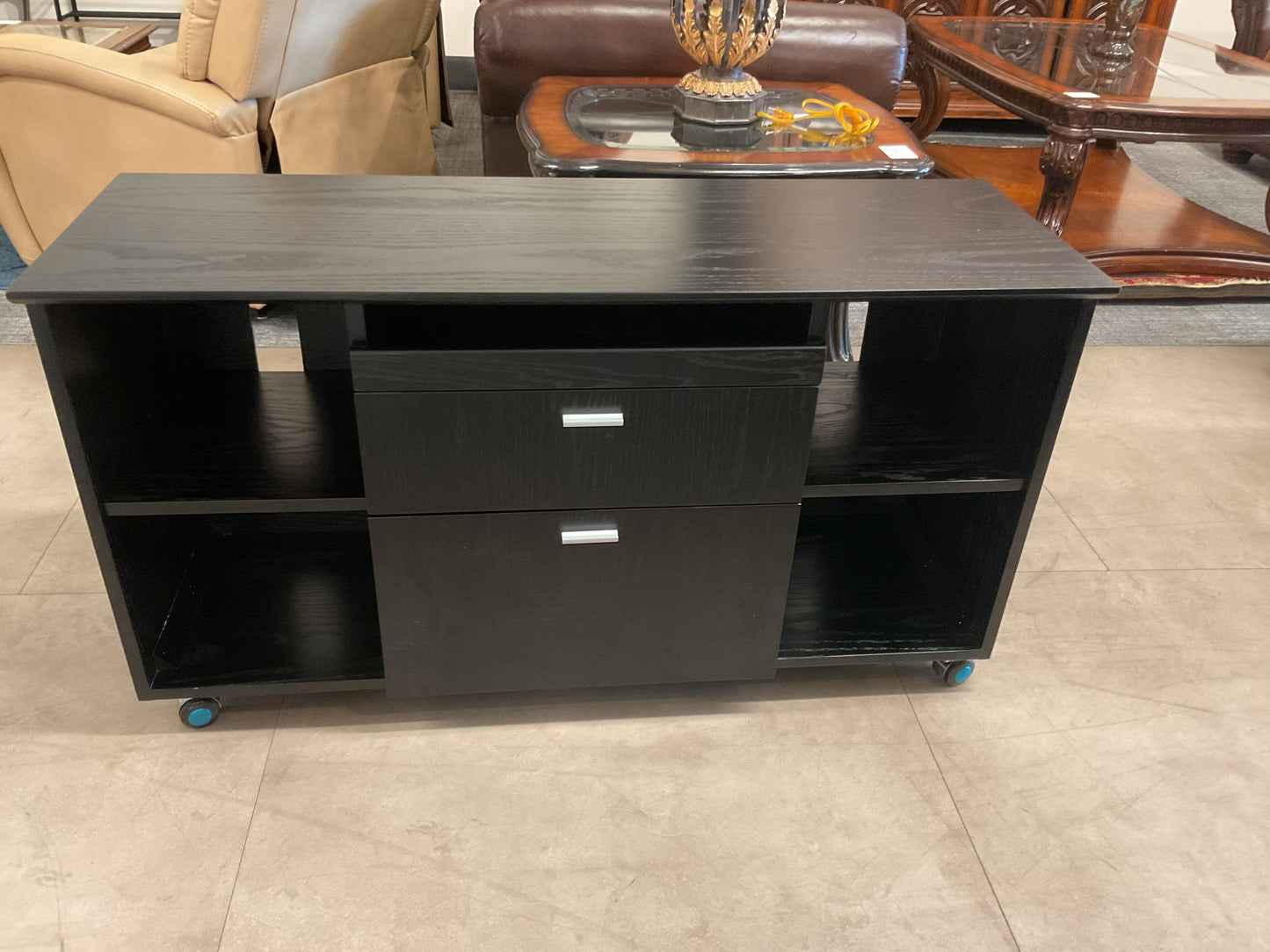 Black Wood Grain TV Console W/Drawers