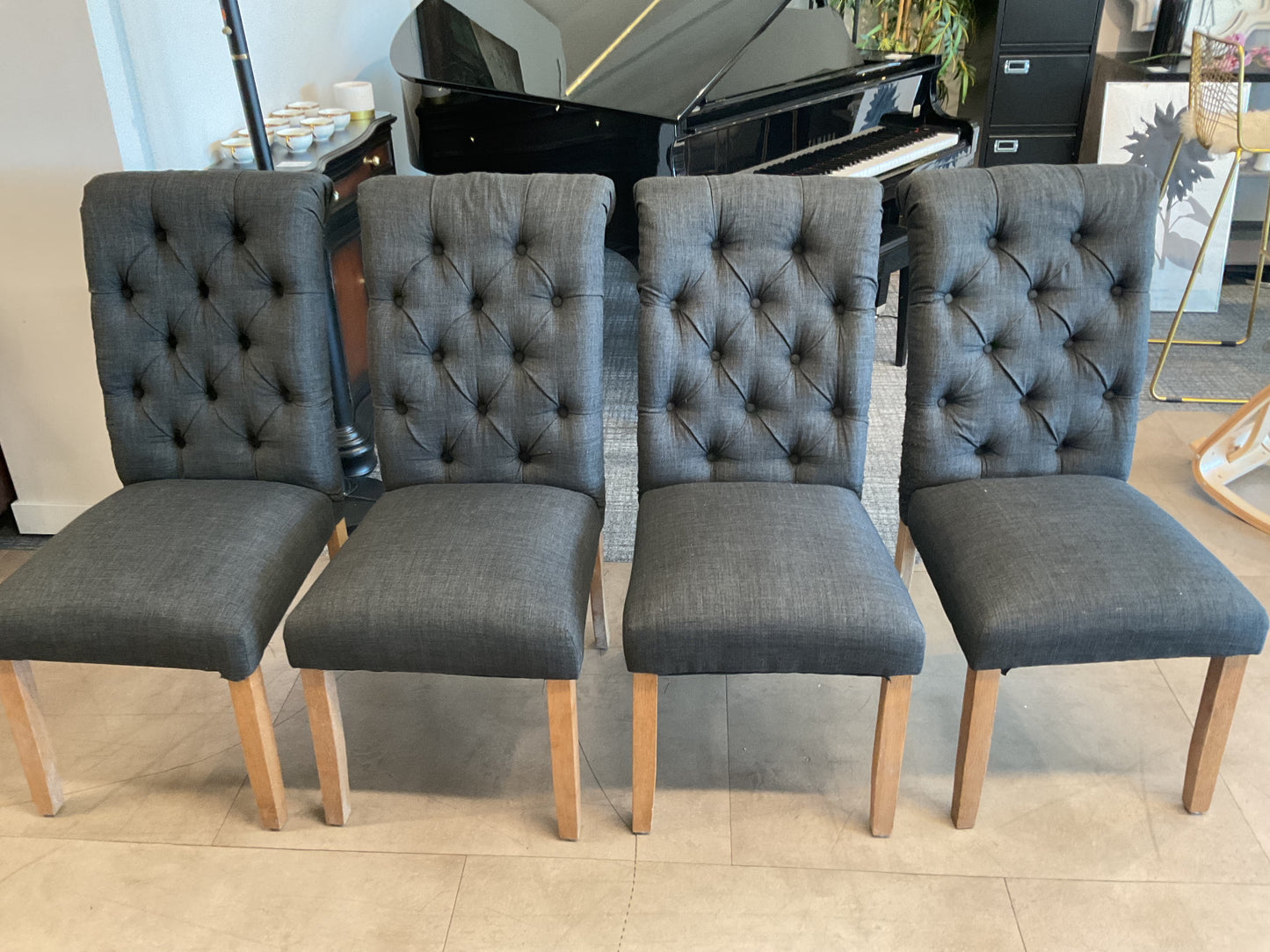 Grey Tufted Fabric Dining Chair Set