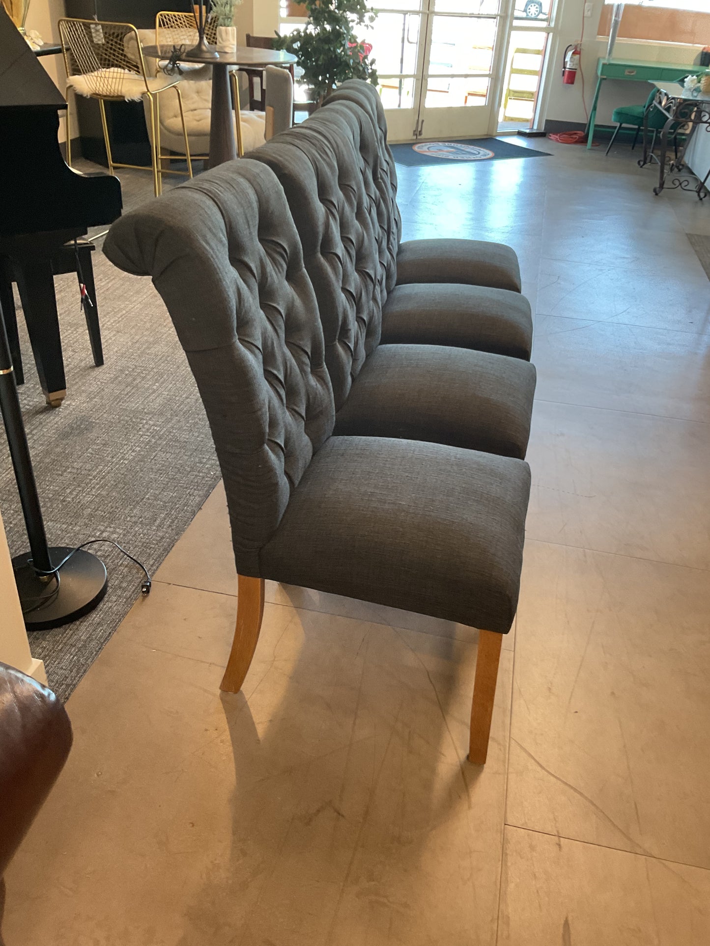 Grey Tufted Fabric Dining Chair Set