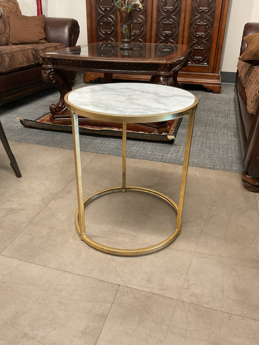 Round Marble & Gold Metal Side Table