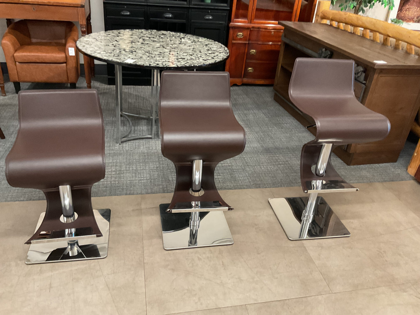 Modern Brown Adjustable Bar Stool Trio