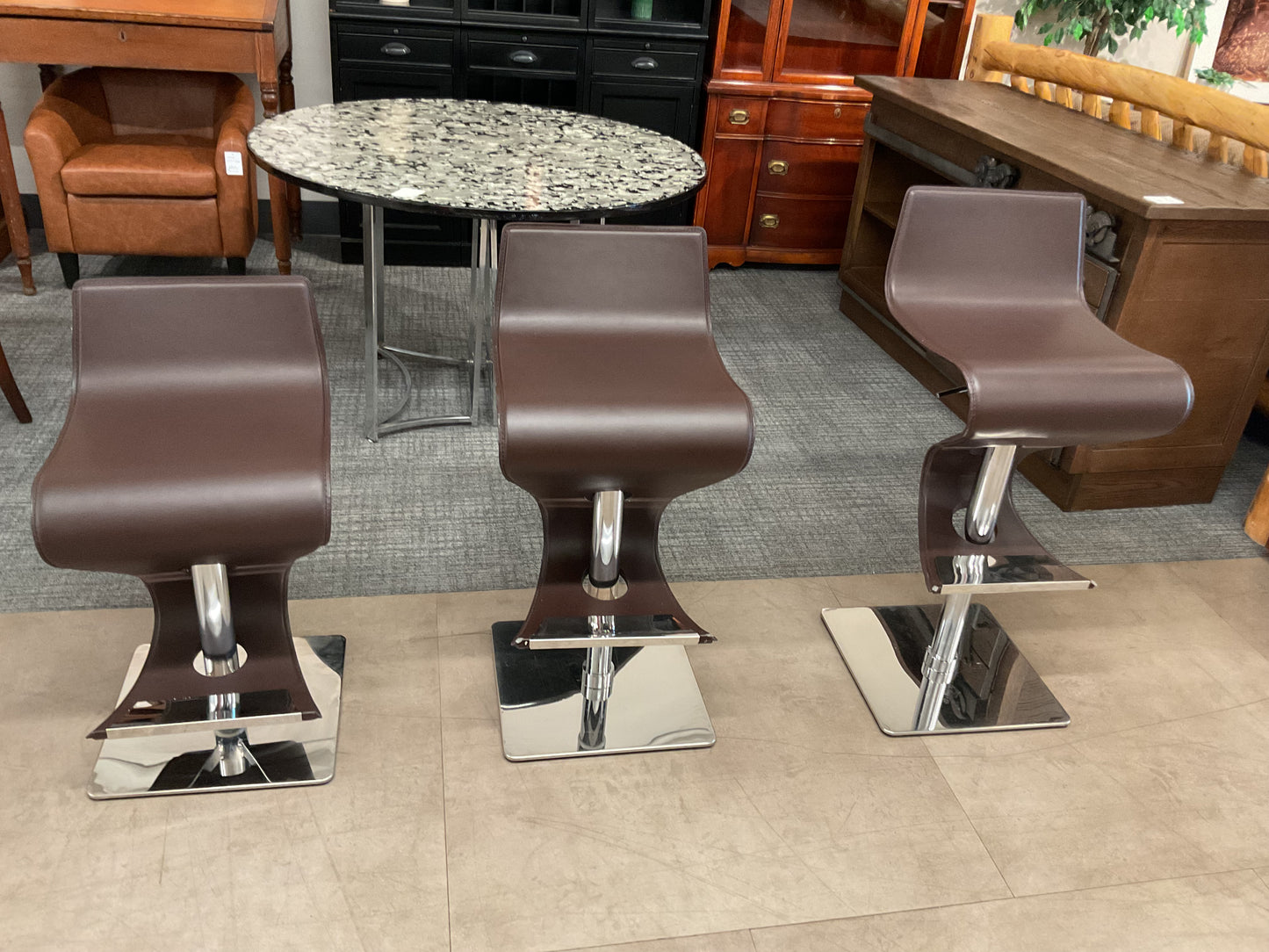 Modern Brown Adjustable Bar Stool Trio