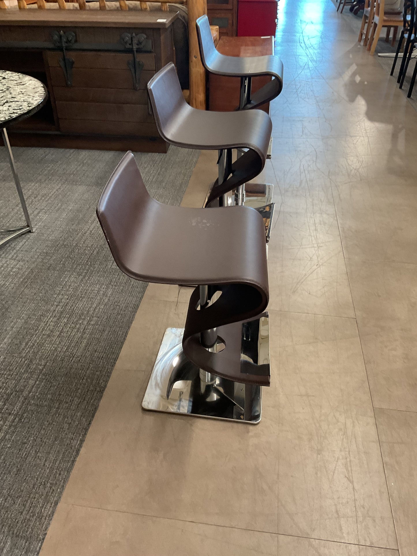 Modern Brown Adjustable Bar Stool Trio