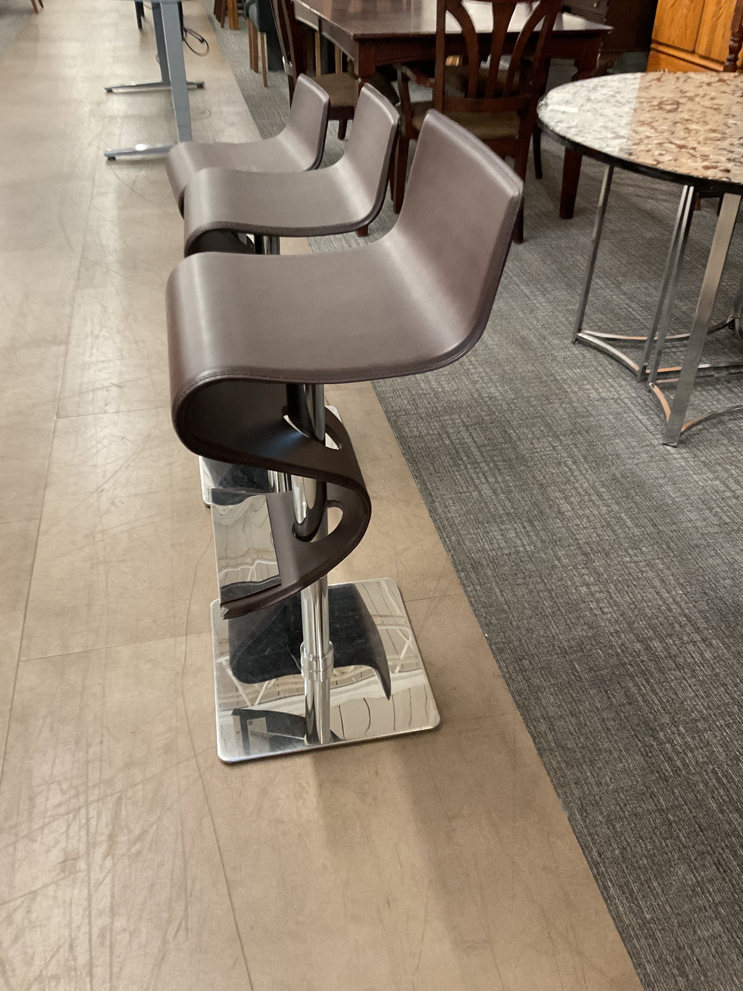 Modern Brown Adjustable Bar Stool Trio