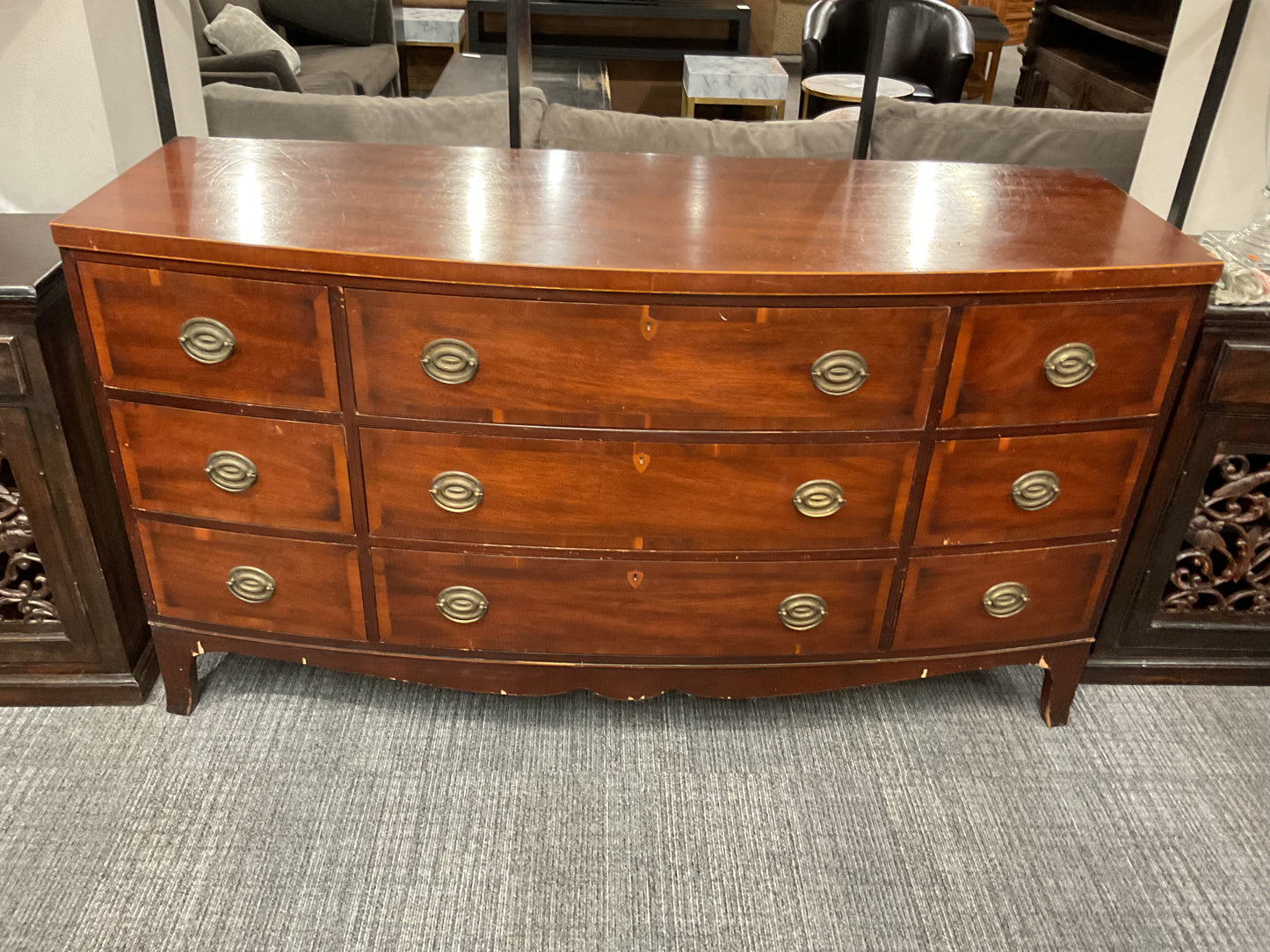 Vintage Mahogany Bow-Front Dresser