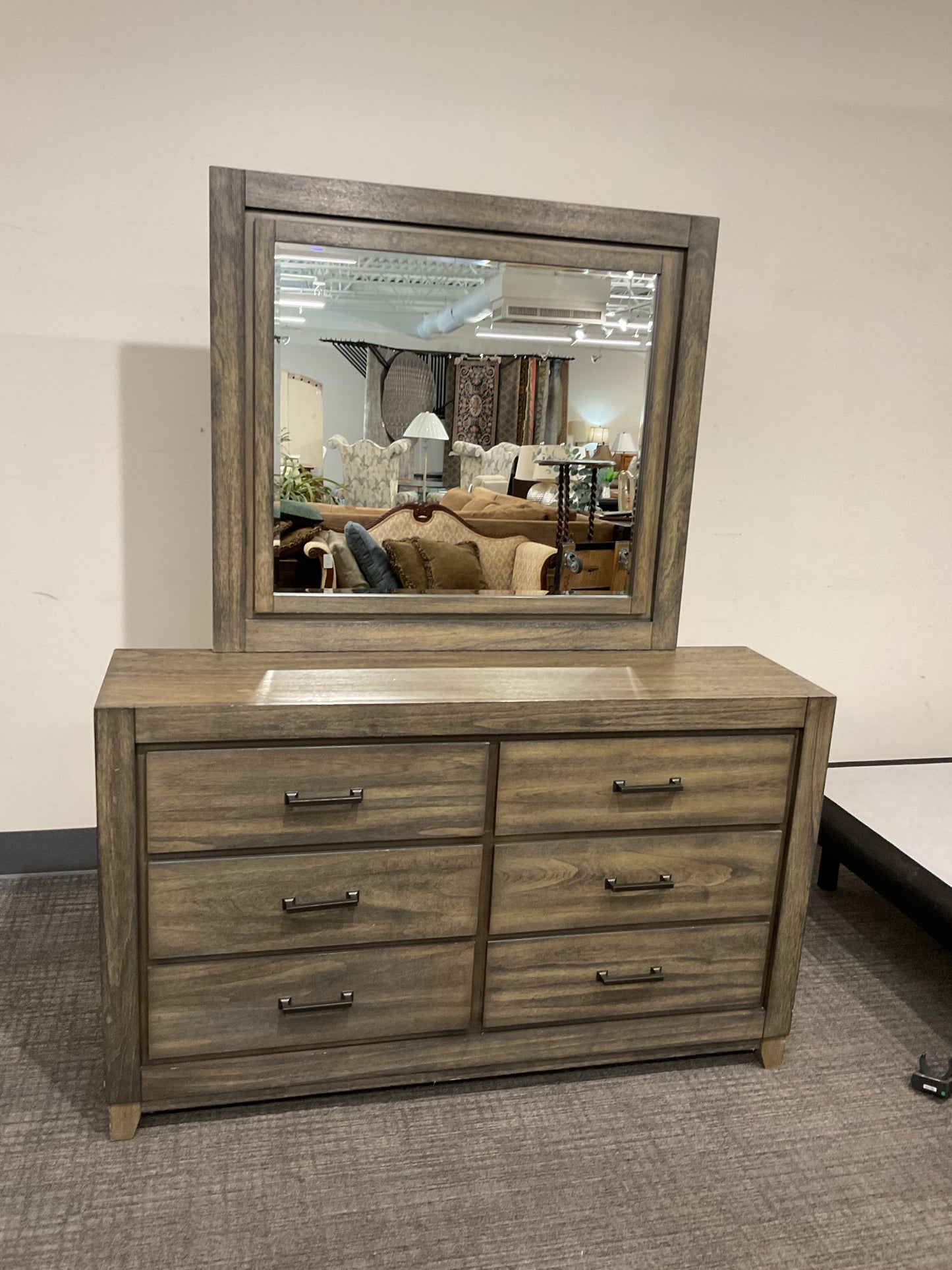Silver Wood Dresser W/Mirror