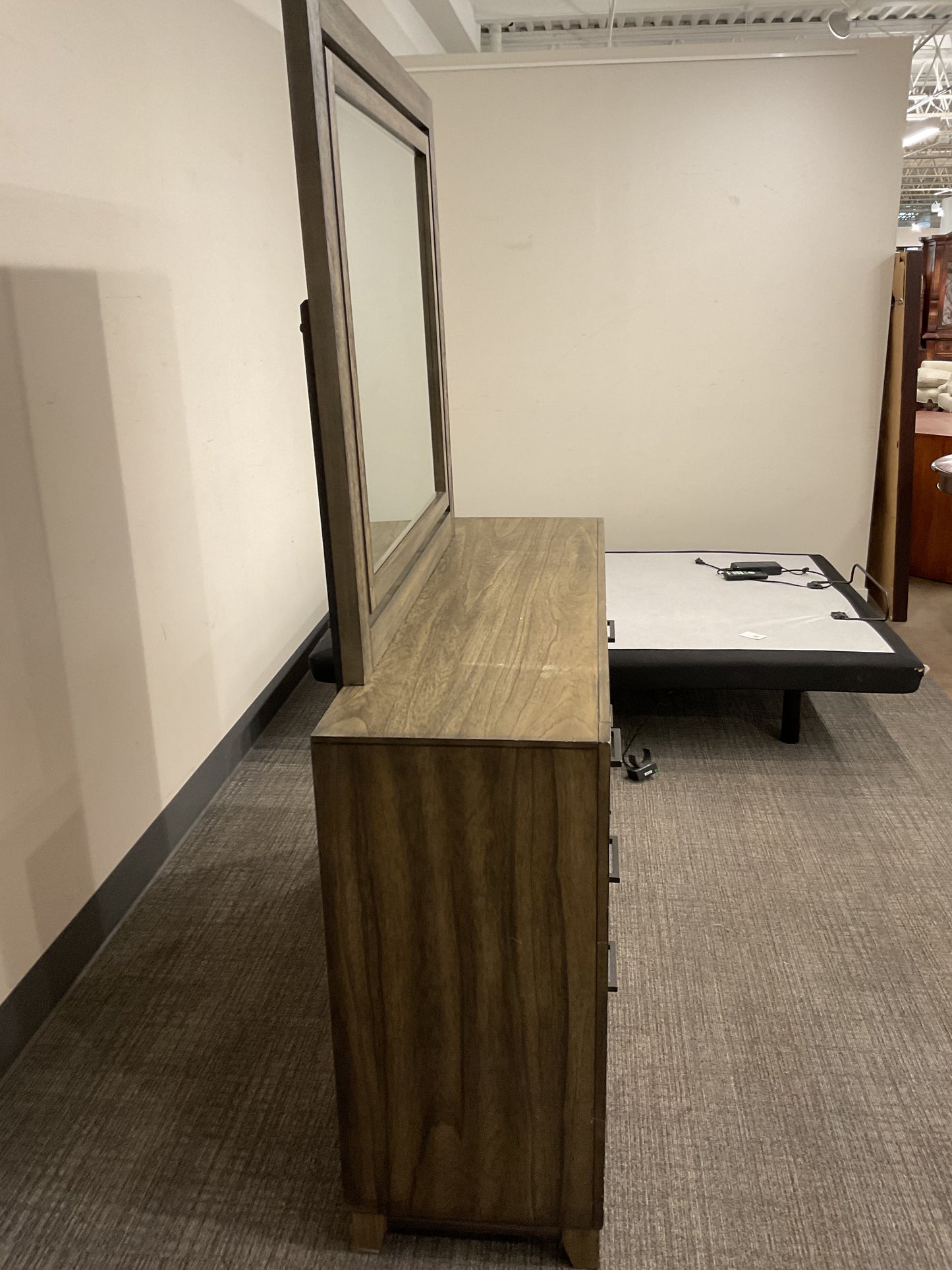 Silver Wood Dresser W/Mirror