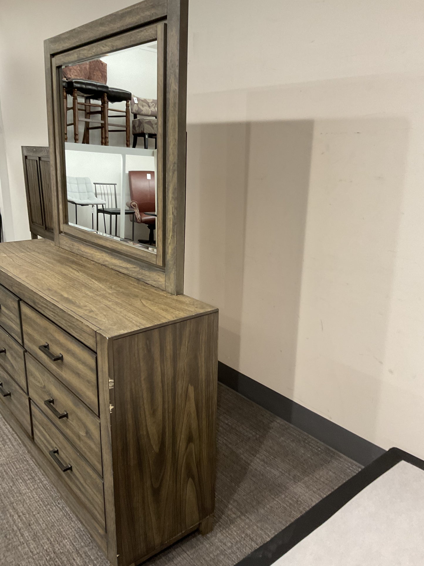 Silver Wood Dresser W/Mirror
