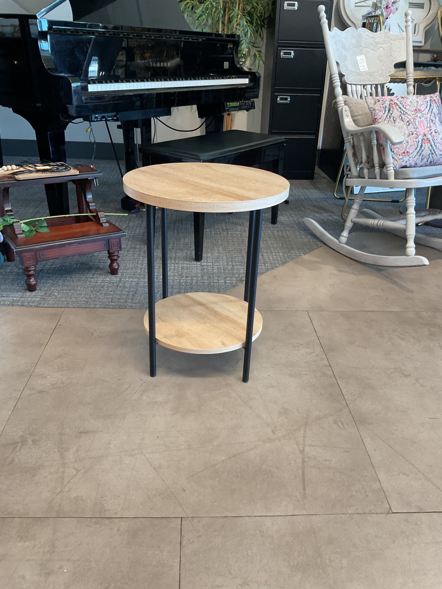 Round 2-Tier Wood & Metal Side Table