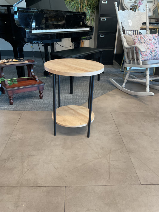 Round 2-Tier Wood & Metal Side Table