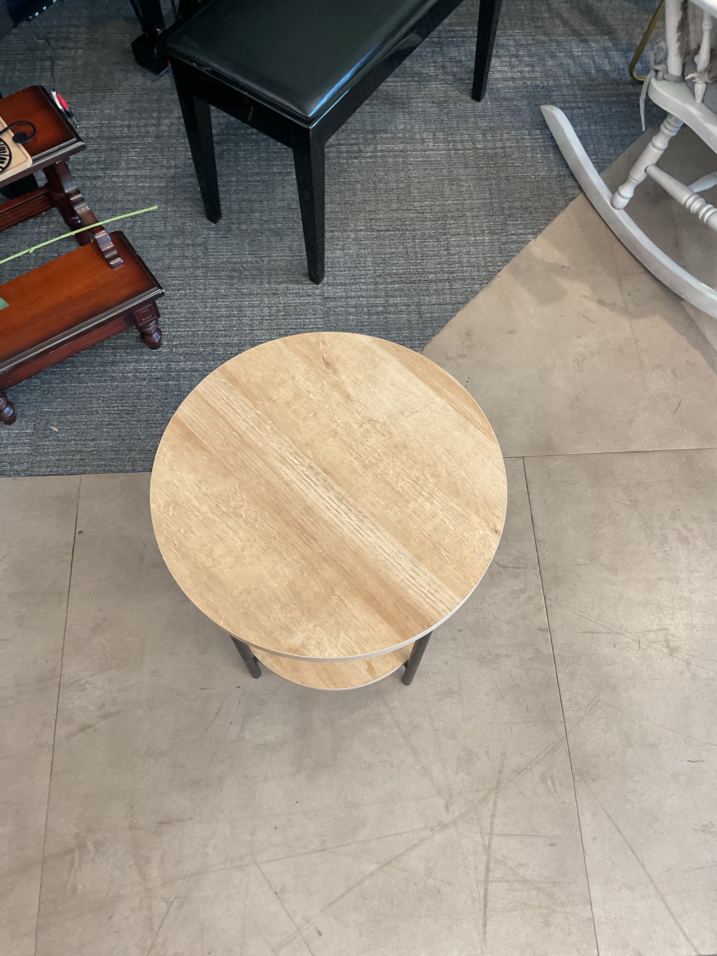 Round 2-Tier Wood & Metal Side Table