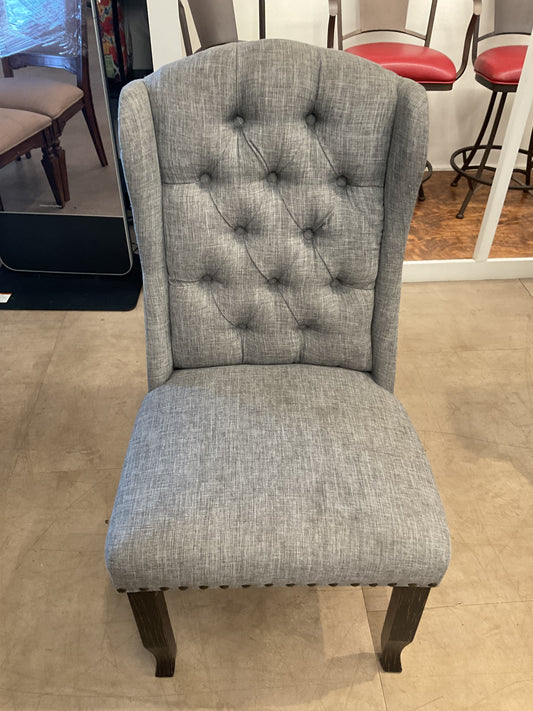Grey Tufted Wingback Dining Chair
