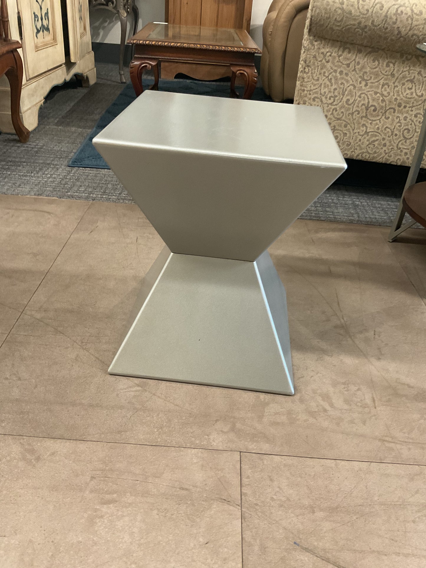 Silver Geometric Hourglass Side Table