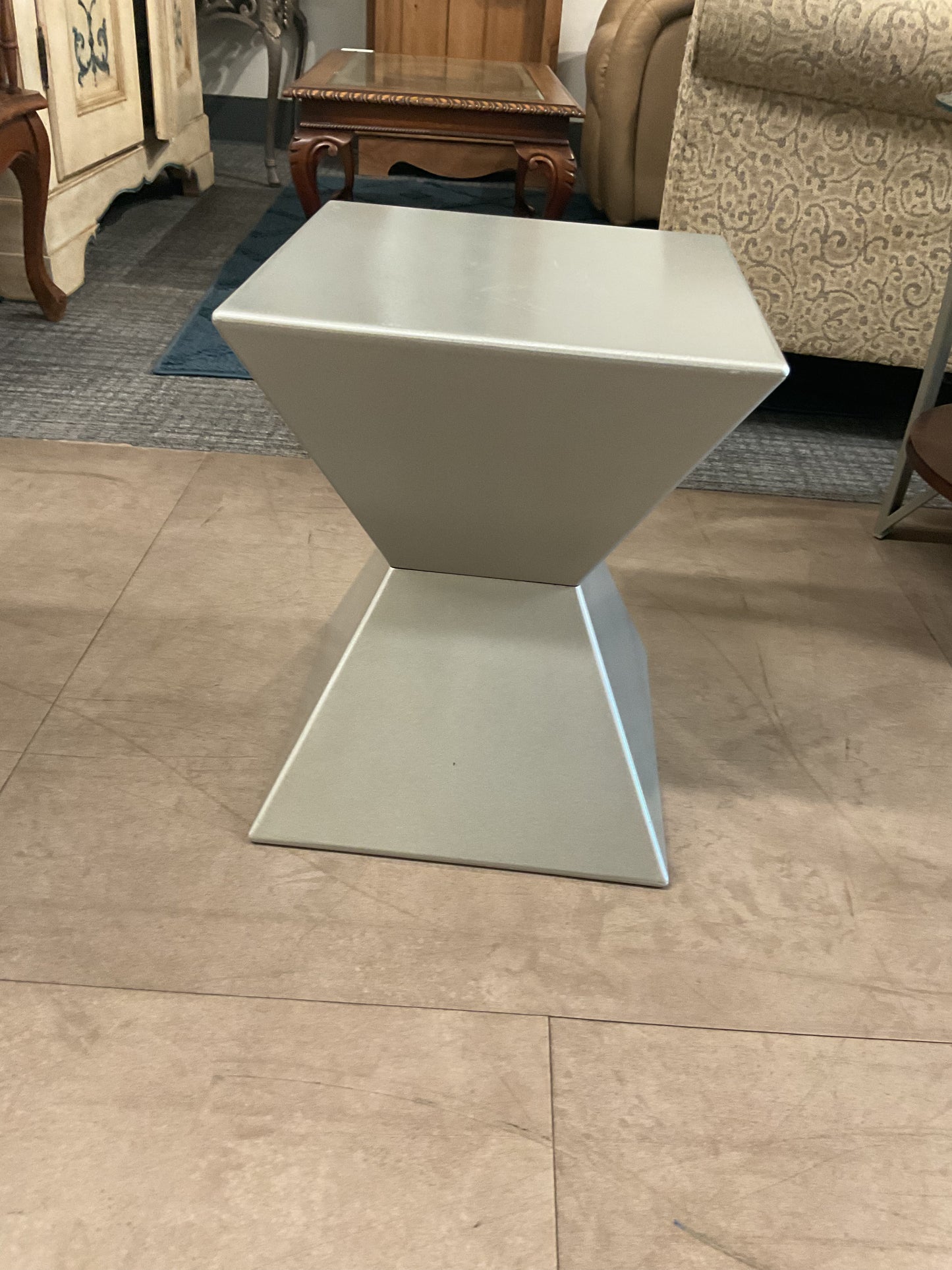 Silver Geometric Hourglass Side Table