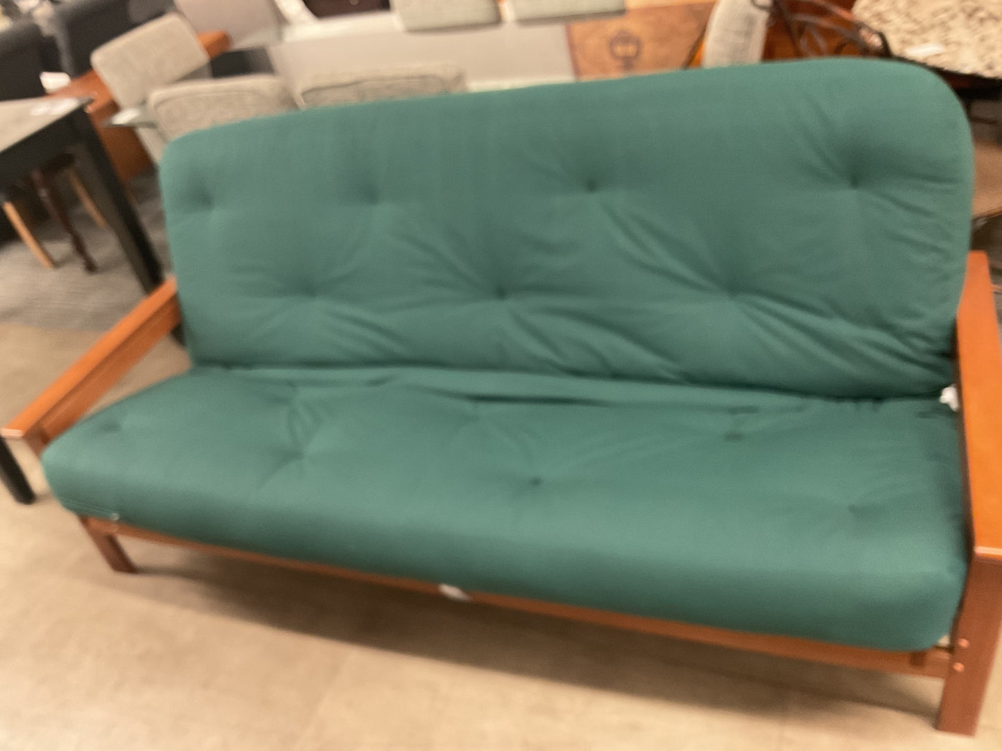 Wooden Frame Futon W/Green Mattress