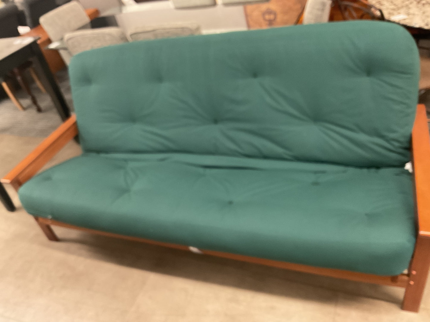 Wooden Frame Futon W/Green Mattress