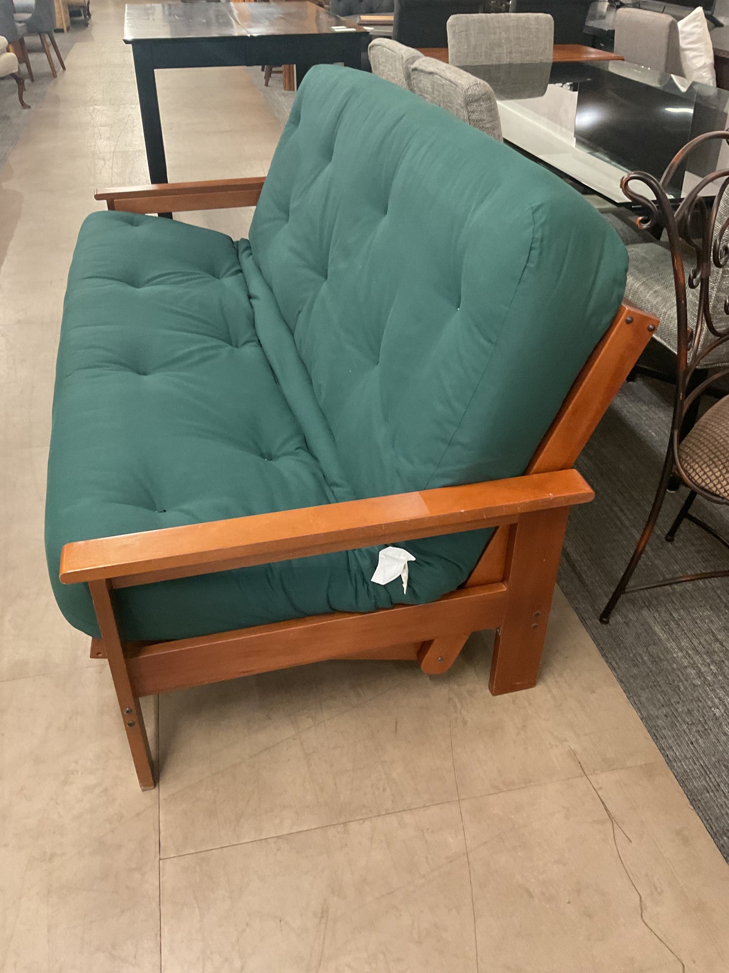 Wooden Frame Futon W/Green Mattress