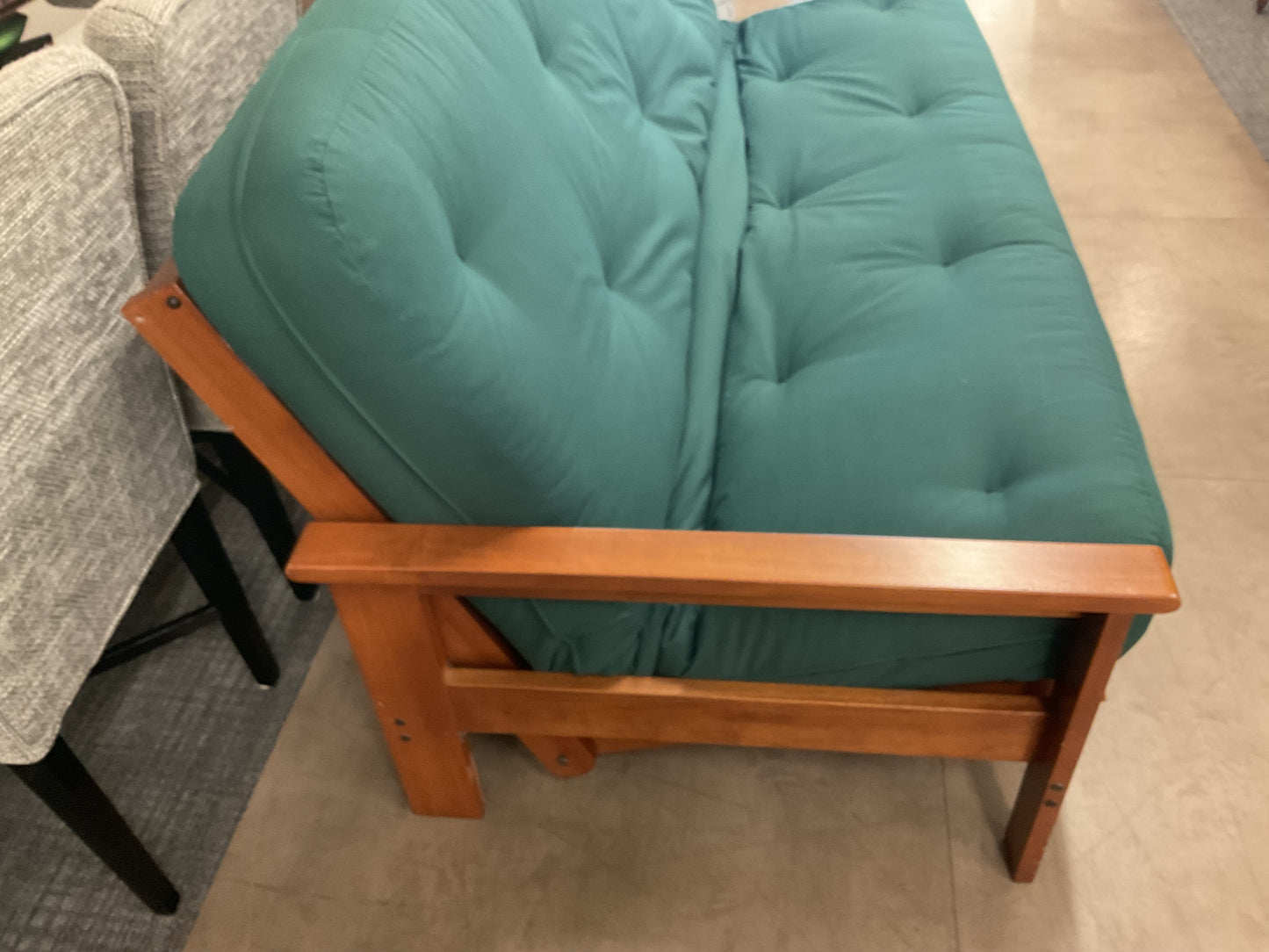 Wooden Frame Futon W/Green Mattress