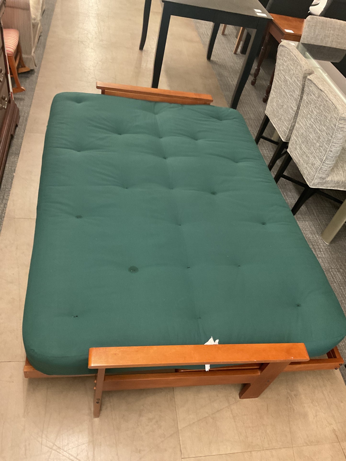 Wooden Frame Futon W/Green Mattress