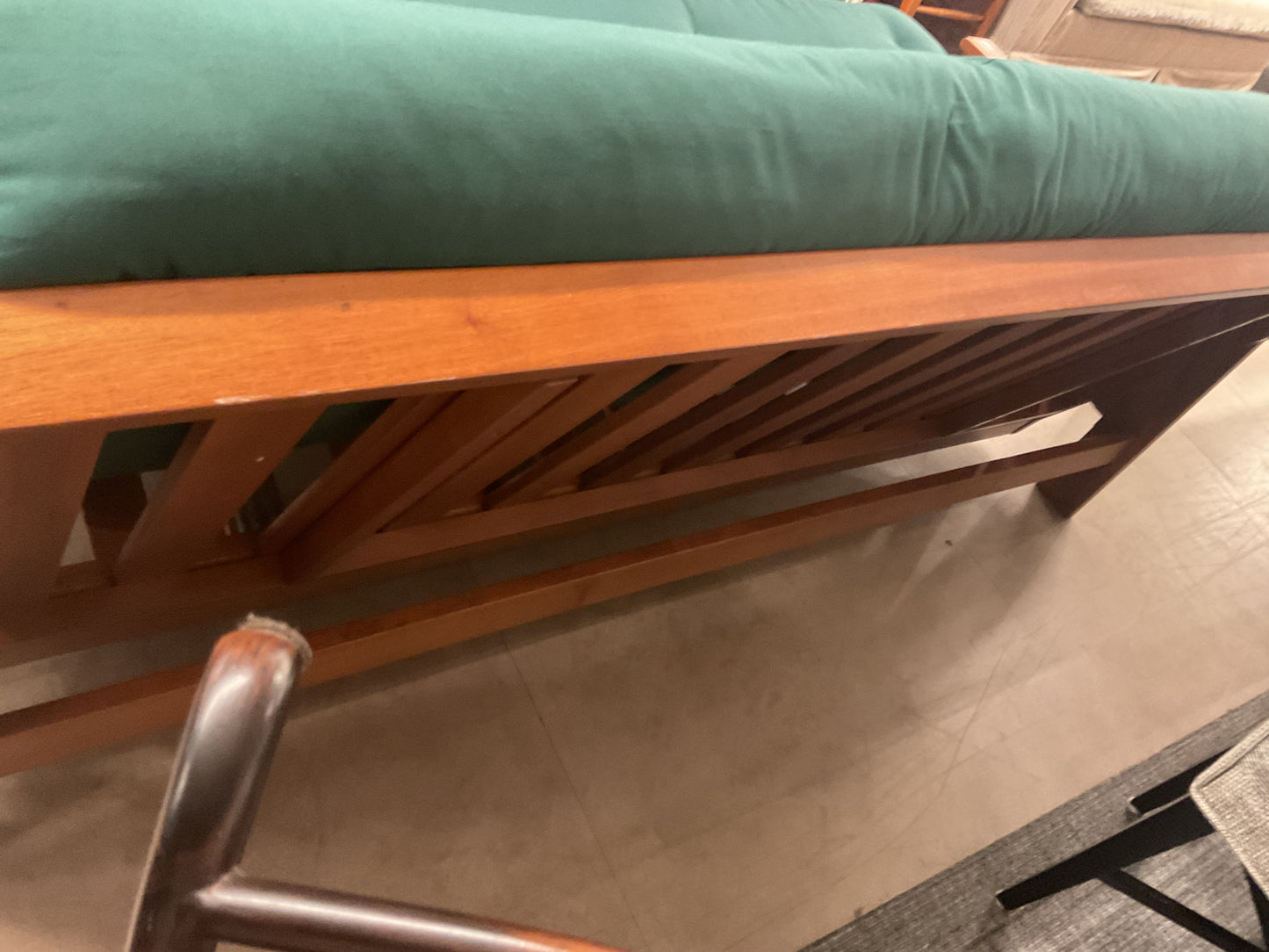 Wooden Frame Futon W/Green Mattress