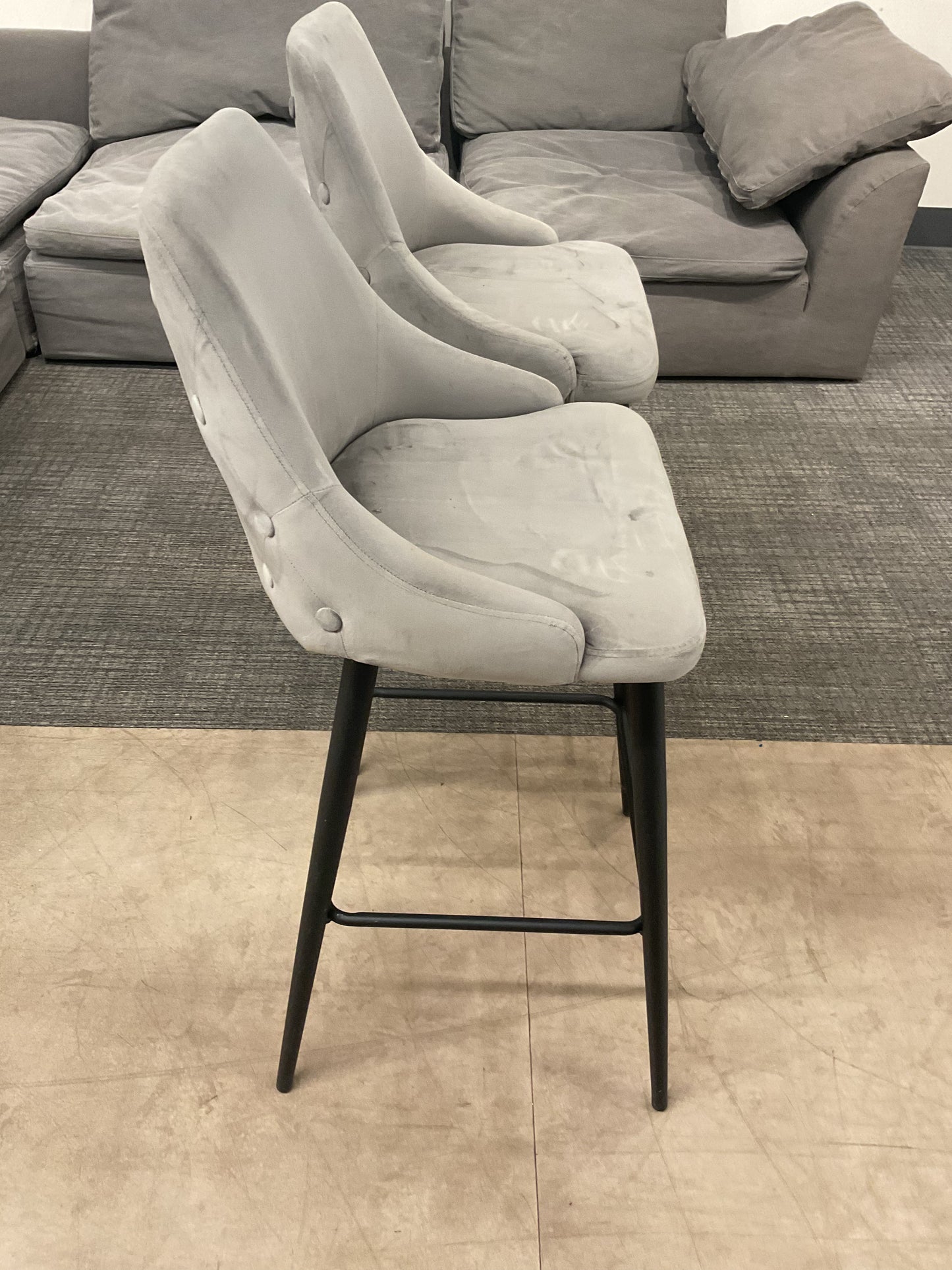 Grey Velvet Bar Stool Pair