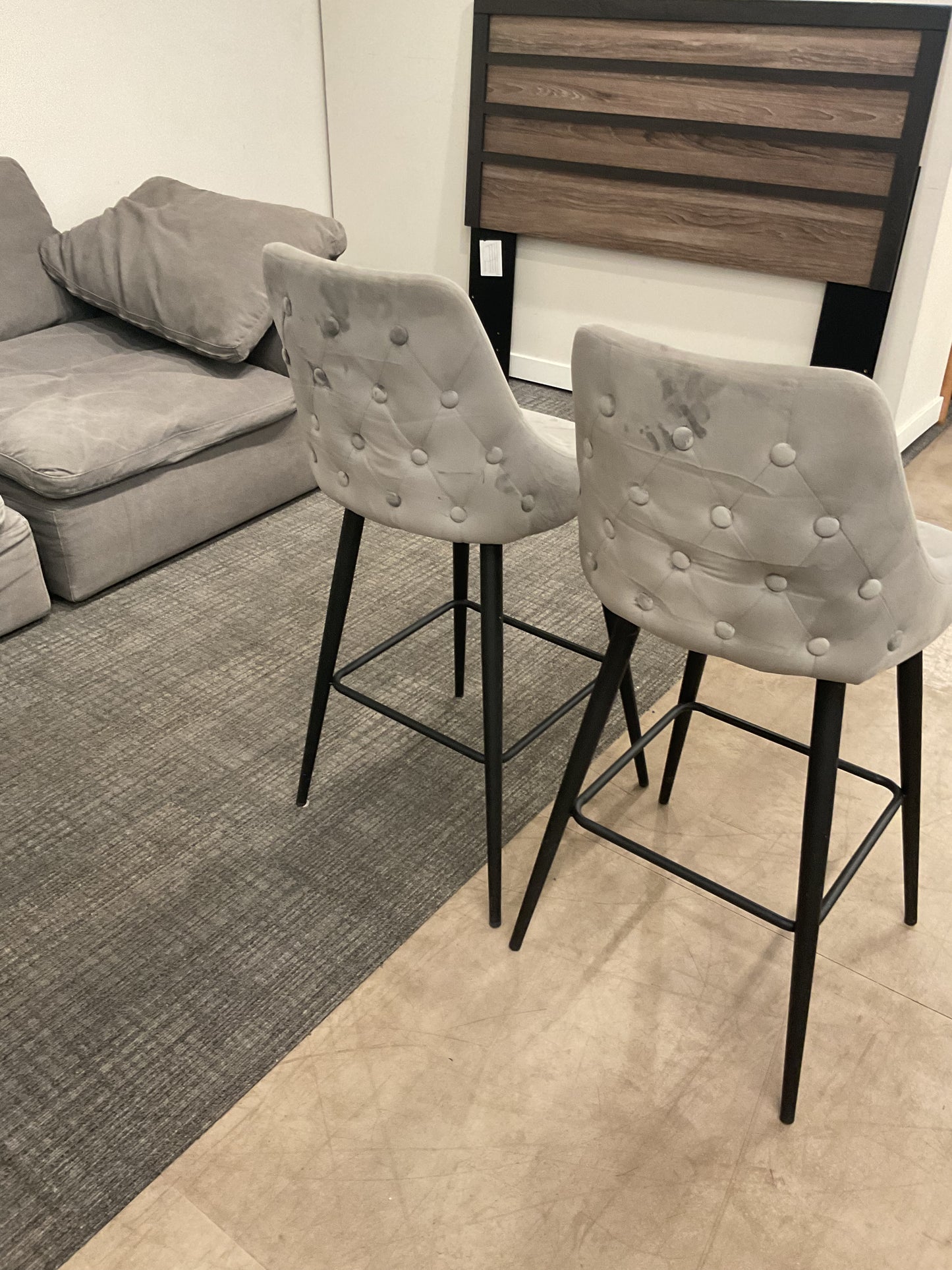Grey Velvet Bar Stool Pair