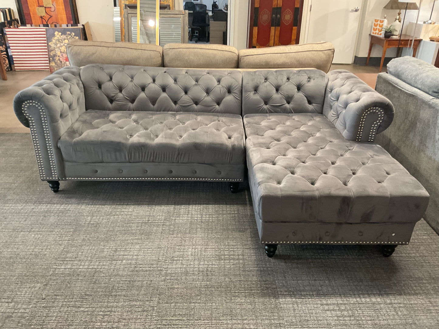 Chesterfield Sectional Sofa W/Nailhead Trim
