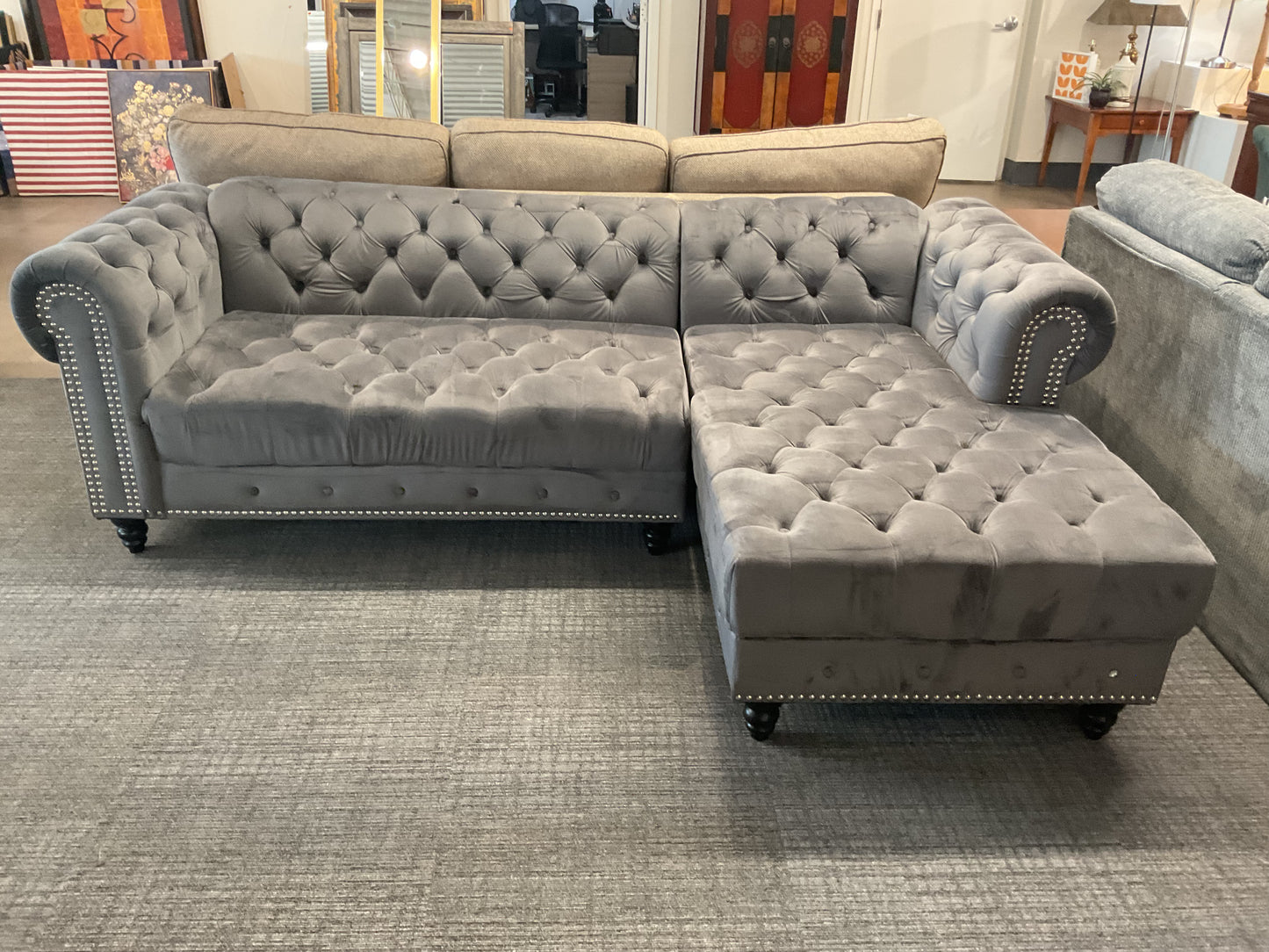 Chesterfield Sectional Sofa W/Nailhead Trim