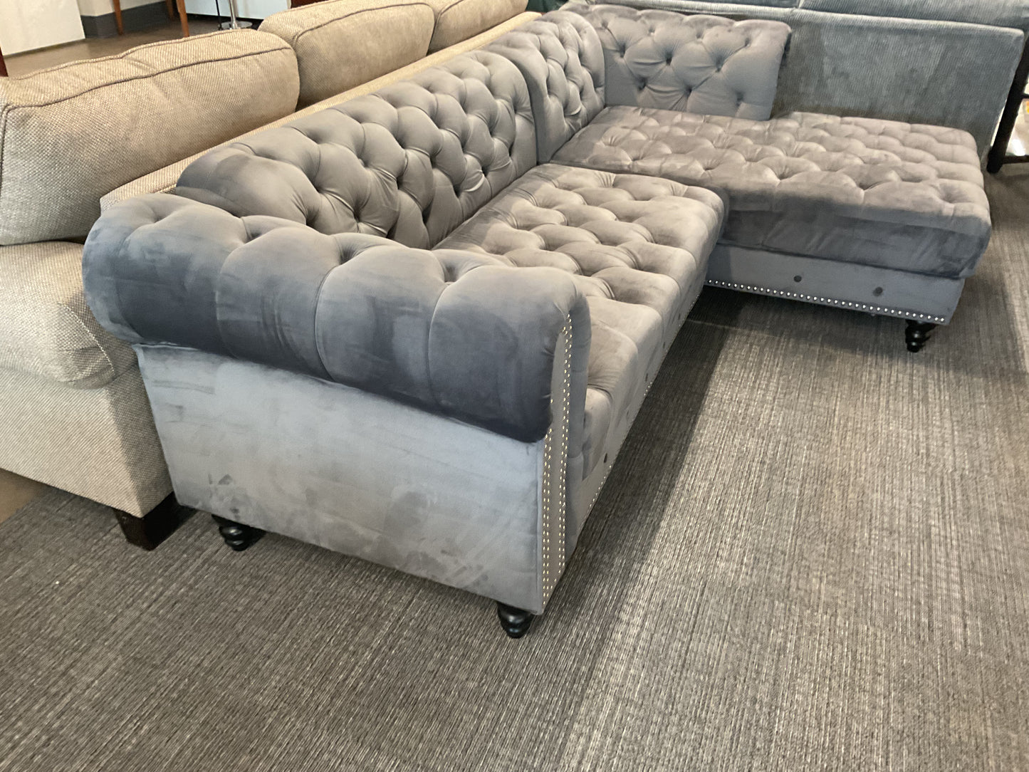 Chesterfield Sectional Sofa W/Nailhead Trim