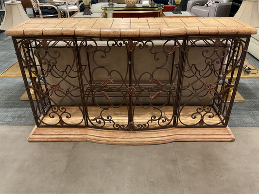 Vintage Wrought Iron Console Table W/ Wine Rack