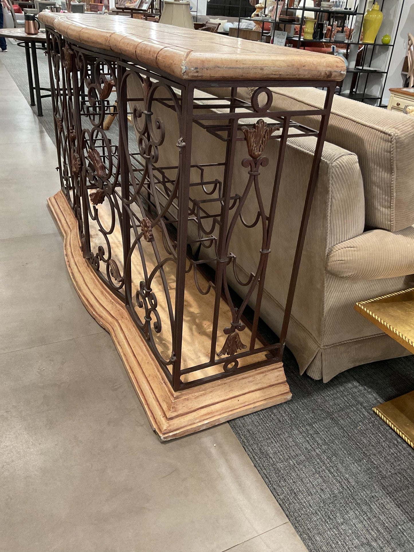 Vintage Wrought Iron Console Table W/ Wine Rack