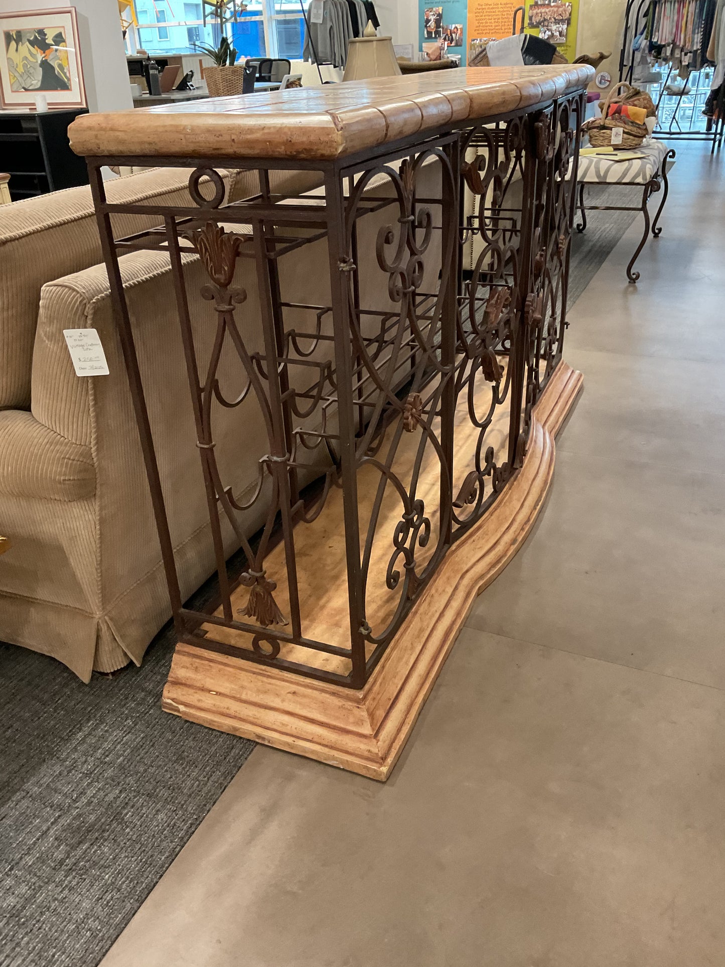 Vintage Wrought Iron Console Table W/ Wine Rack