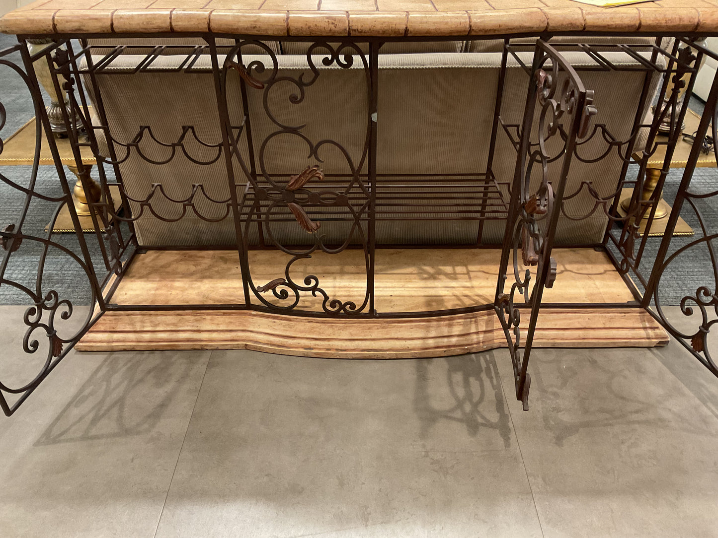 Vintage Wrought Iron Console Table W/ Wine Rack