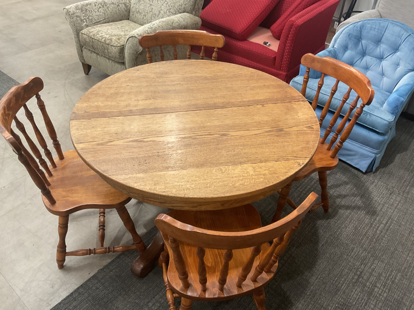 Round Oak Pedestal Dining Set