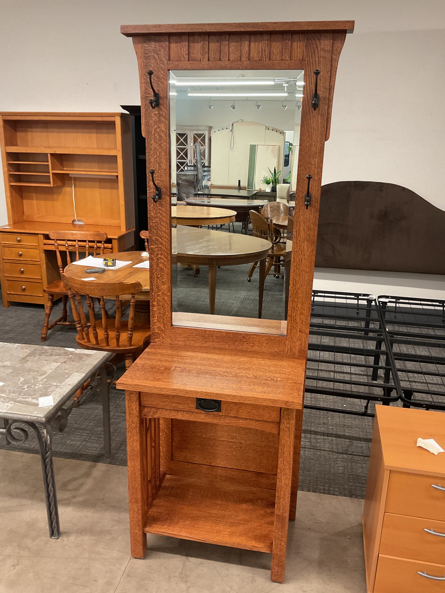 Mission Oak Hall Tree W/Mirror