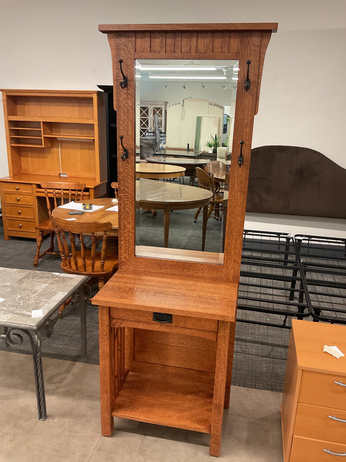 Mission Oak Hall Tree W/Mirror