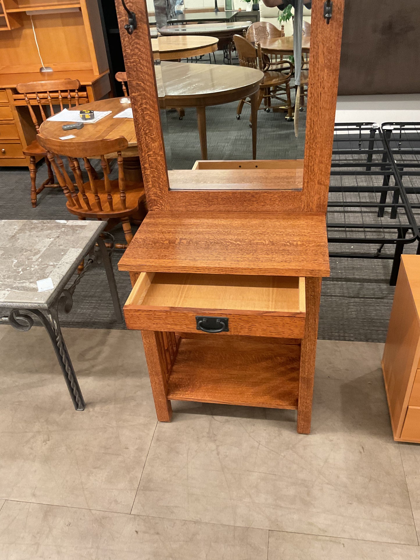 Mission Oak Hall Tree W/Mirror