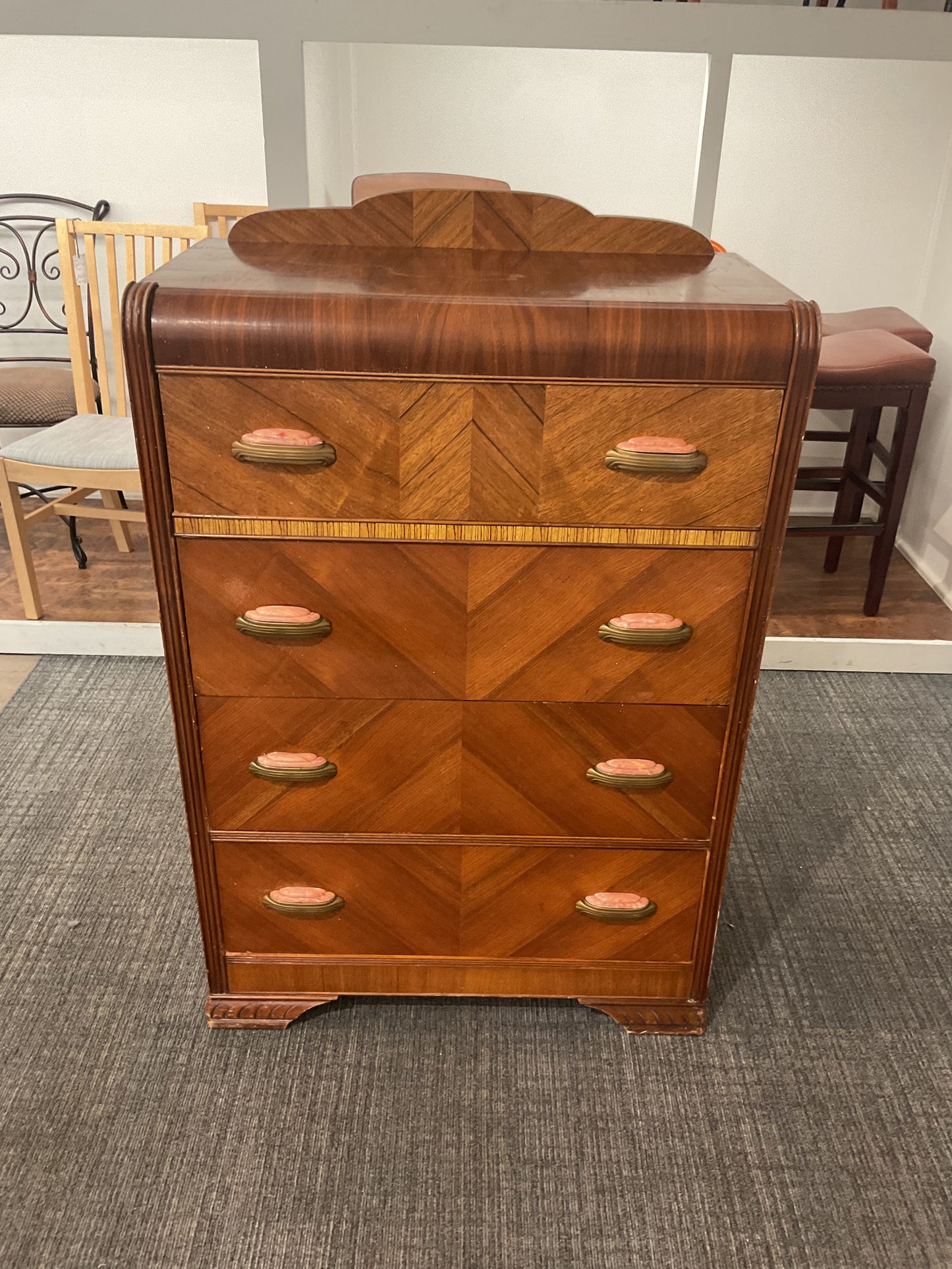 Vintage Waterfall Tallboy Dresser